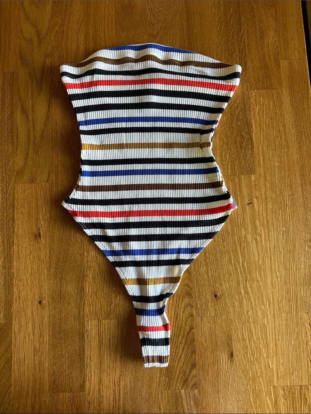 Striped Ribbed Strapless Bodysuit